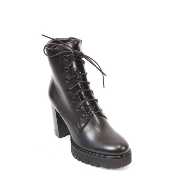 Luca Grossi 544 Black Leather Lace-Up Zip-Up Ankle Heel Boots - Picture 1 of 8
